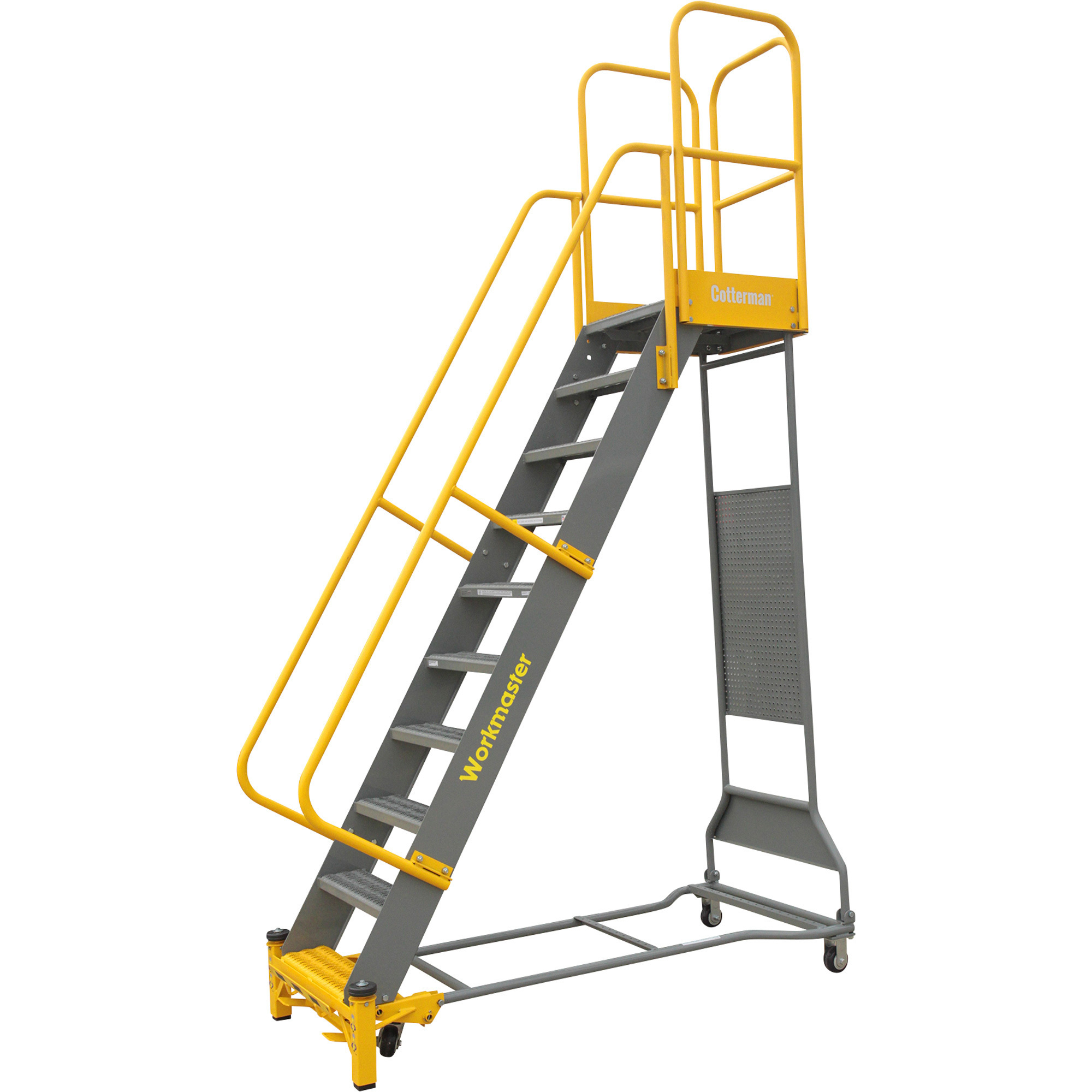 Cotterman Workmaster Super-Duty Rolling Ladder with Handrails, 1000-Lb. Capacity, 10 Steps, Model# WMX10R37A3P3